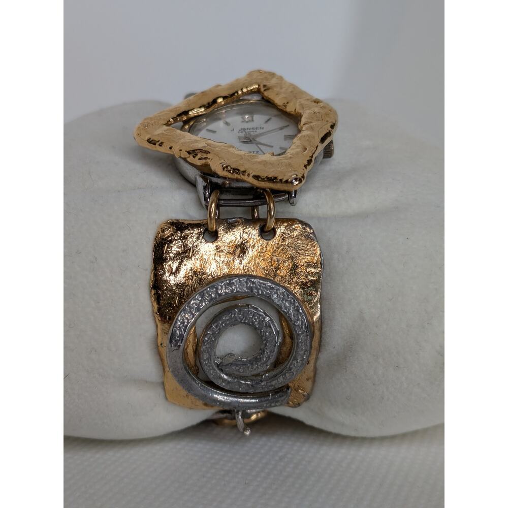 Vintage J Jansen Watch Women Gold Silver Tone Metallic Art Handmade Whimsical 7” - Picture 2 of 6